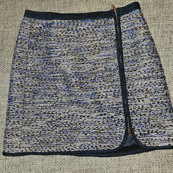 J. Crew Metallic Tweed Blue Rose Gold Zipper Mini Skirt Size 10 - Picture 10 of 10